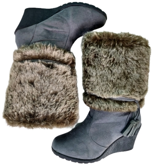 Faux fur suede Winter boots, women's size 8, grey - Picture 5 of 8